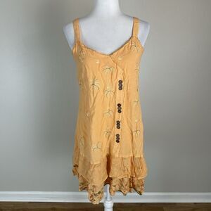 Raya Sun S Orange Mini Dress Ruffle Palm Tree Floral Hawaii Tropical Beach Vaca